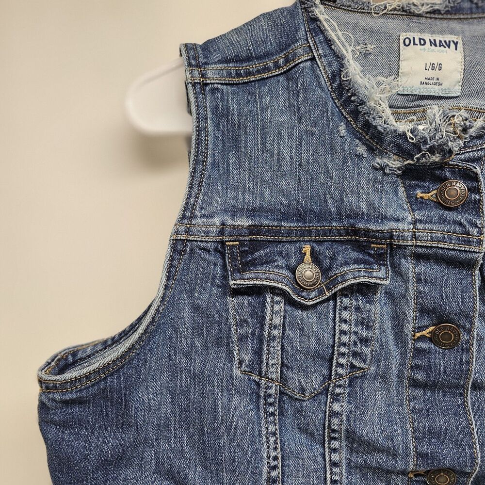 Old Navy Denim Vest L/G Gray Distressed Sleeveless SP14 VJ306488 Vintage Look - Picture 4 of 16